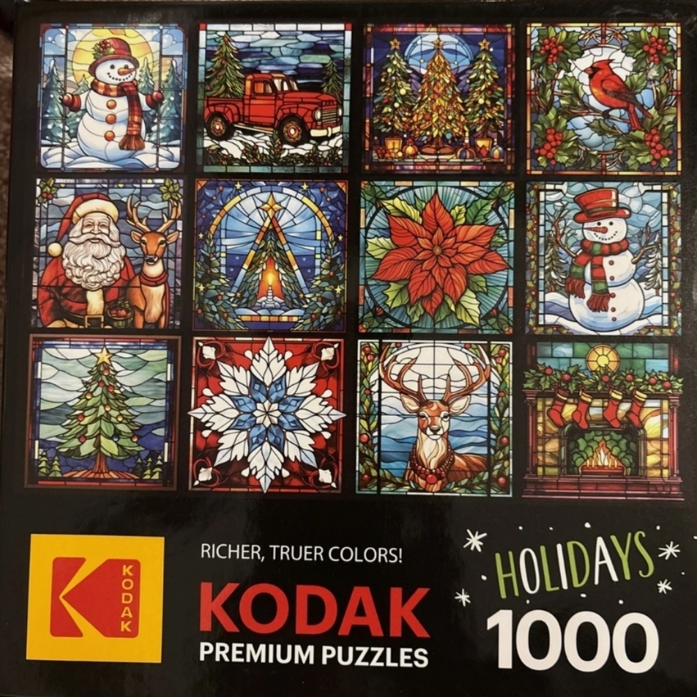 KODAK Premium Puzzle 1000 piece Holyday Christmas Stained Glass Style Puzzle NEW